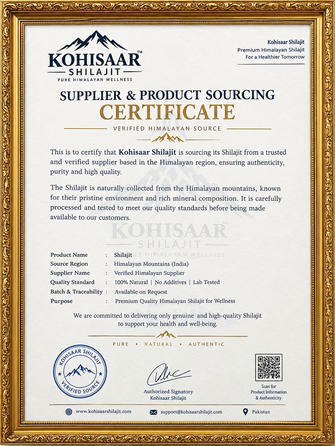 Kohisaar Shilajit supplier and product sourcing certificate